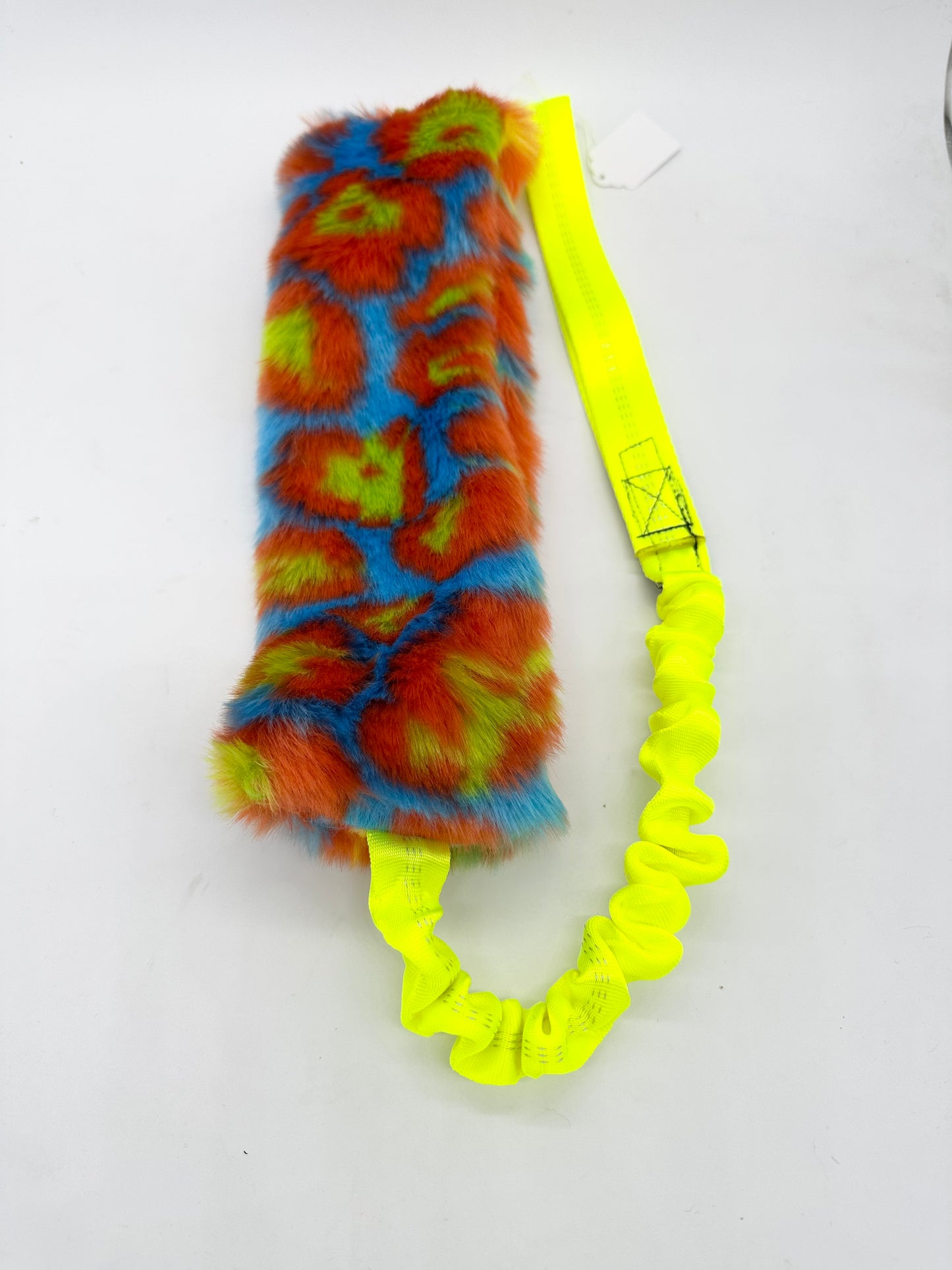 Orange Teal Neon Yellow Fur Bungee Tug Toy