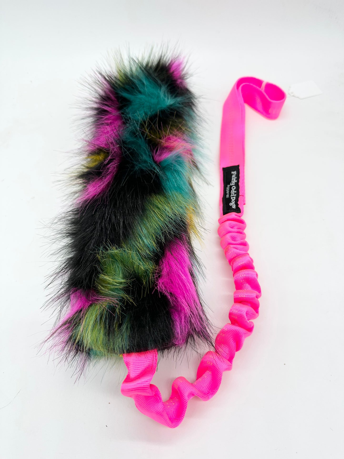 Pink Teal Black Fur Bungee Tug Toy