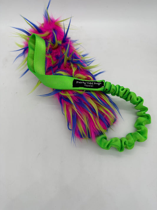 Pink, Green, Blue Fur Bungee Tug Toy