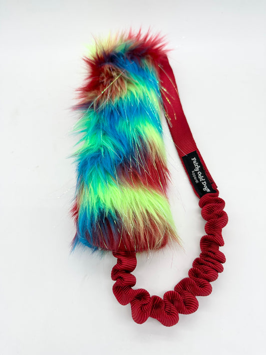 Red Blue Yellow Sparkle Fur Bungee Tug Toy