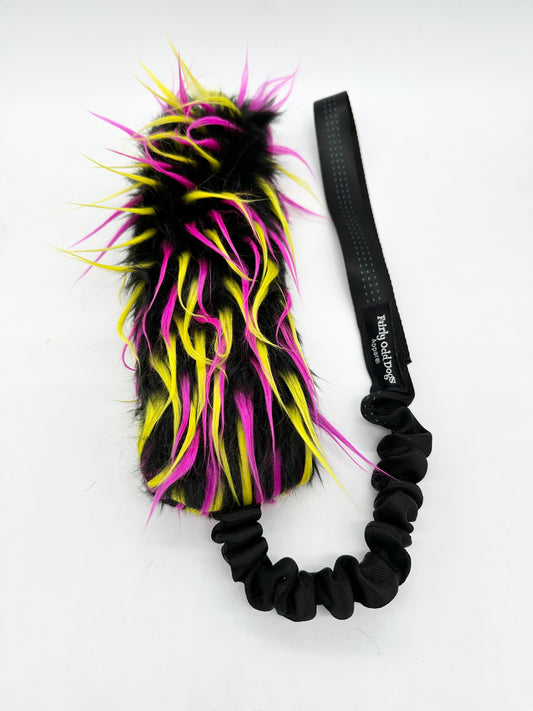 Black Yellow Pink Fur Bungee Tug Toy