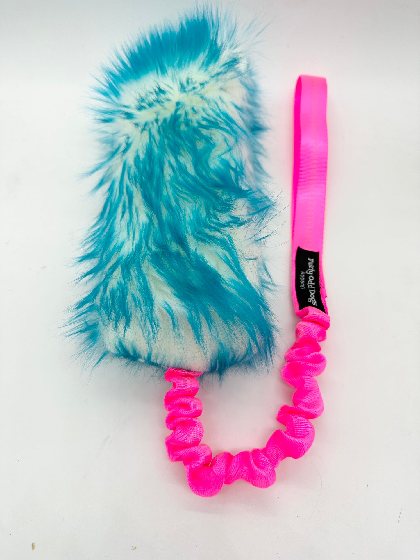 Blue and White Fur Bungee Tug Toy