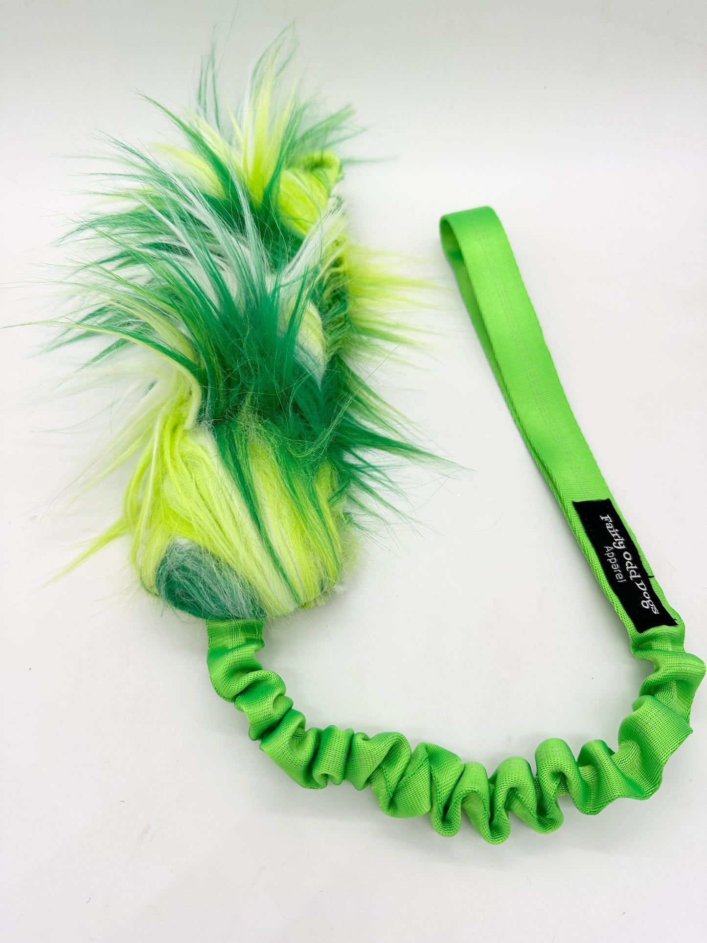 White and Green Fur Bungee Tug Toy